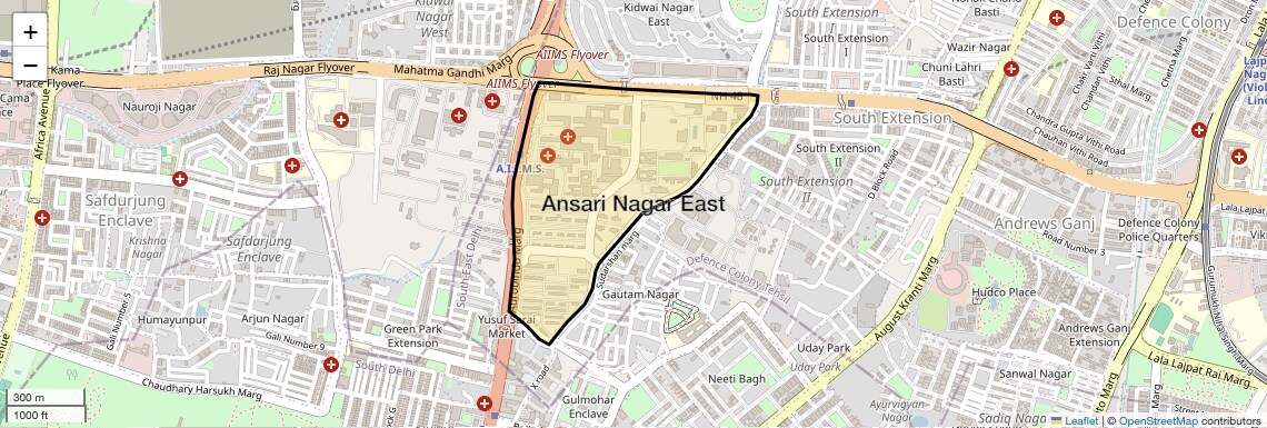 Location Map of Ansari Nagar East, Delhi