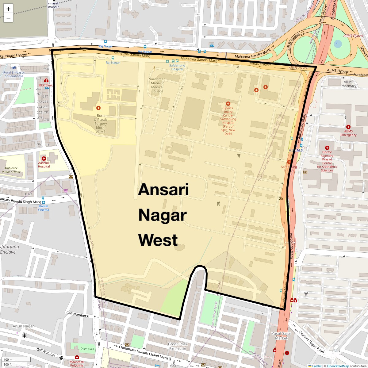 Location Map of Ansari Nagar West, Delhi