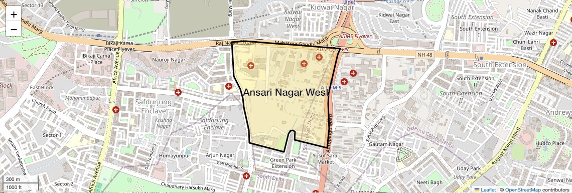 Location Map of Ansari Nagar West, Delhi
