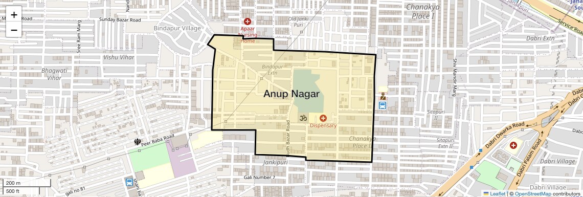 Location Map of Anup Nagar, Delhi