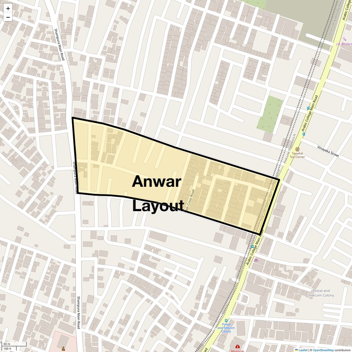 Location Map of Anwar Layout, Bangalore