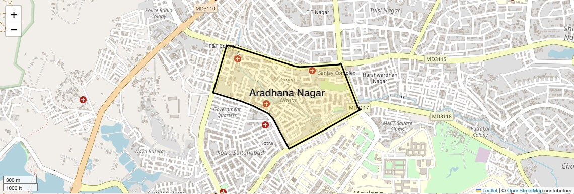 Location Map of Aradhana Nagar, Bhopal