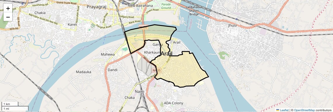 Location Map of Arail, Allahabad