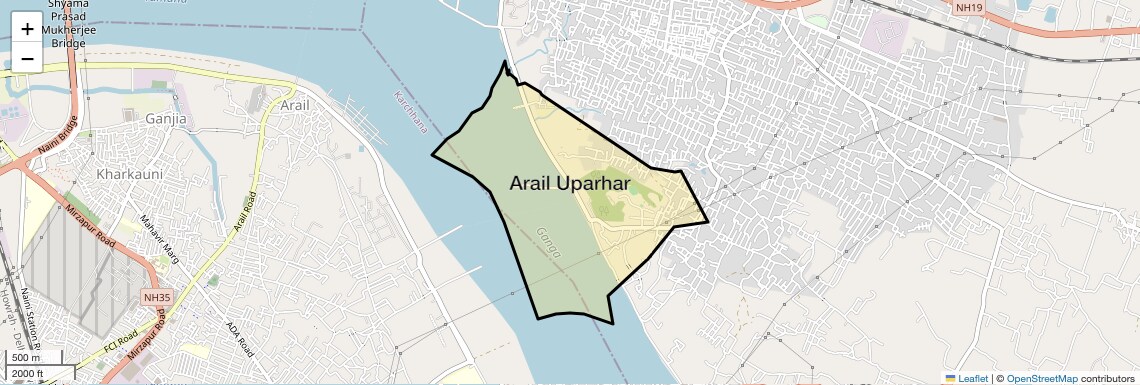 Location Map of Arail Uparhar, Allahabad