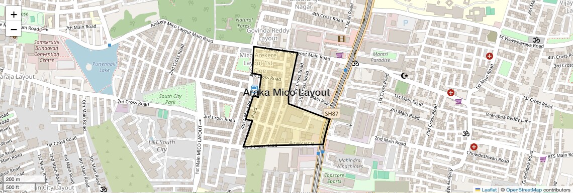 Location Map of Araka Mico Layout, Bangalore