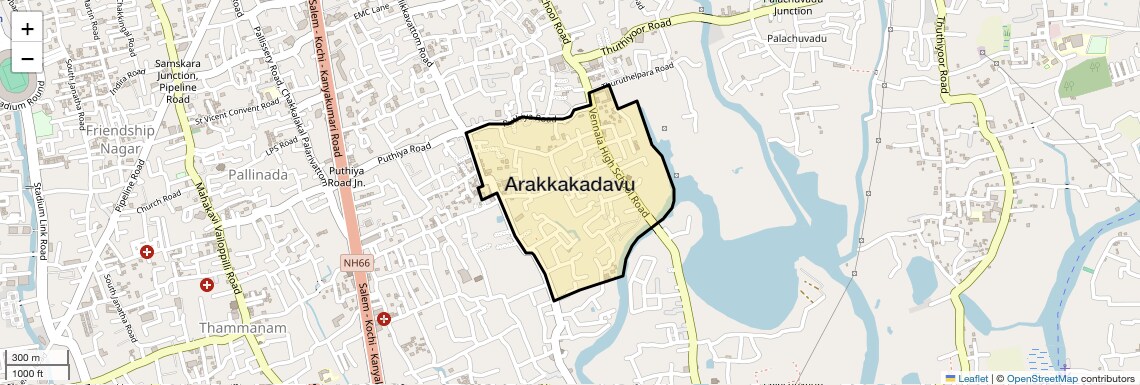 Location Map of Arakkakadavu, Kochi