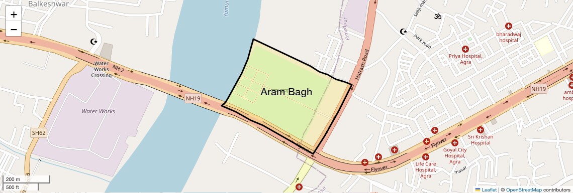 Location Map of Aram Bagh, Agra