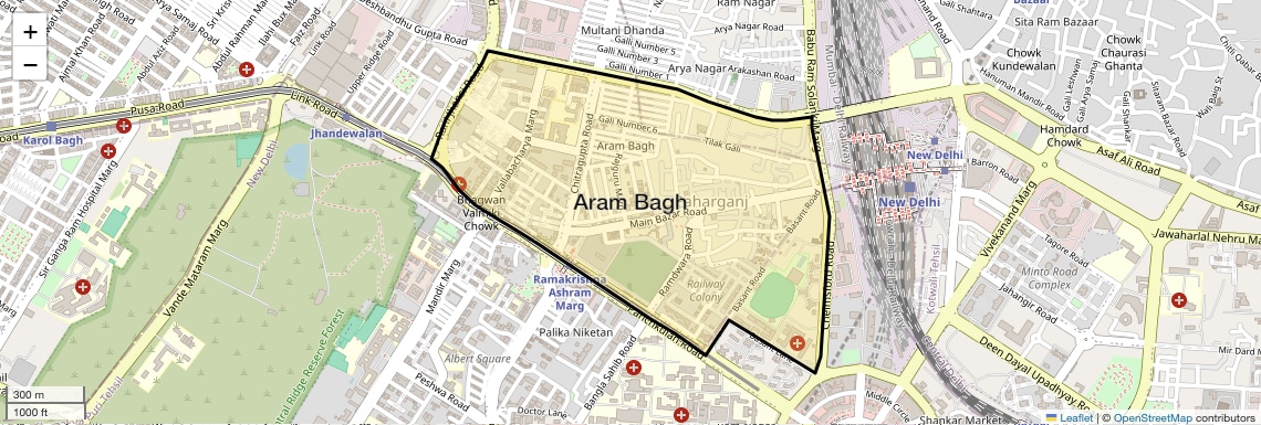 Location Map of Aram Bagh, Delhi