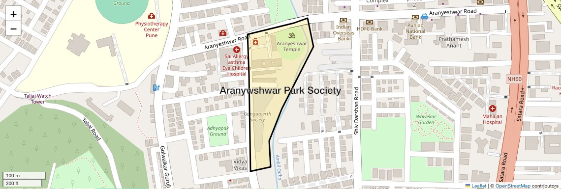 Location Map of Aranywshwar Park Society, Pune