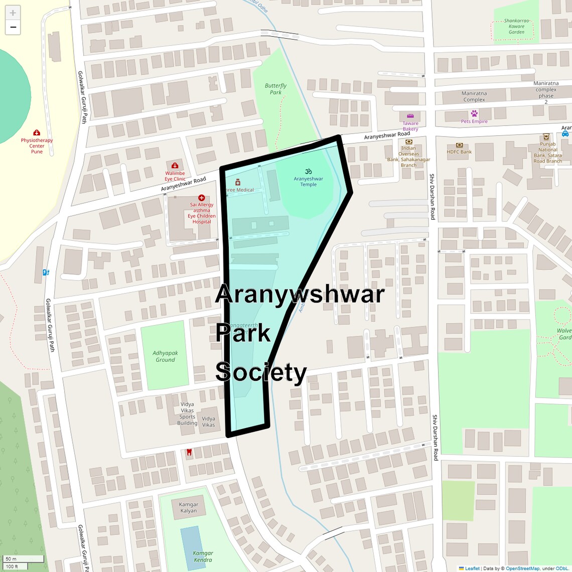 Location Map of Aranywshwar Park Society, Pune