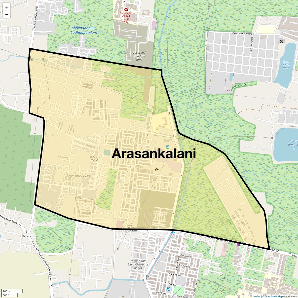 Location Map of Arasankalani, Chennai
