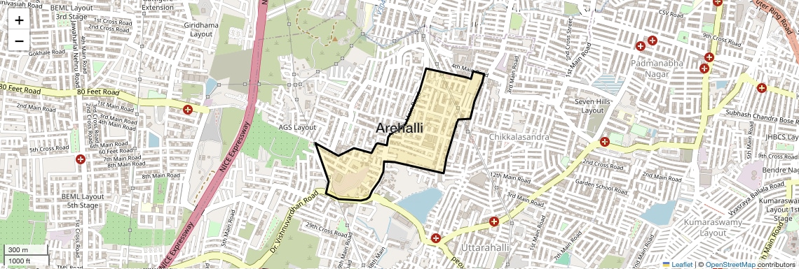Location Map of Arehalli, Bangalore