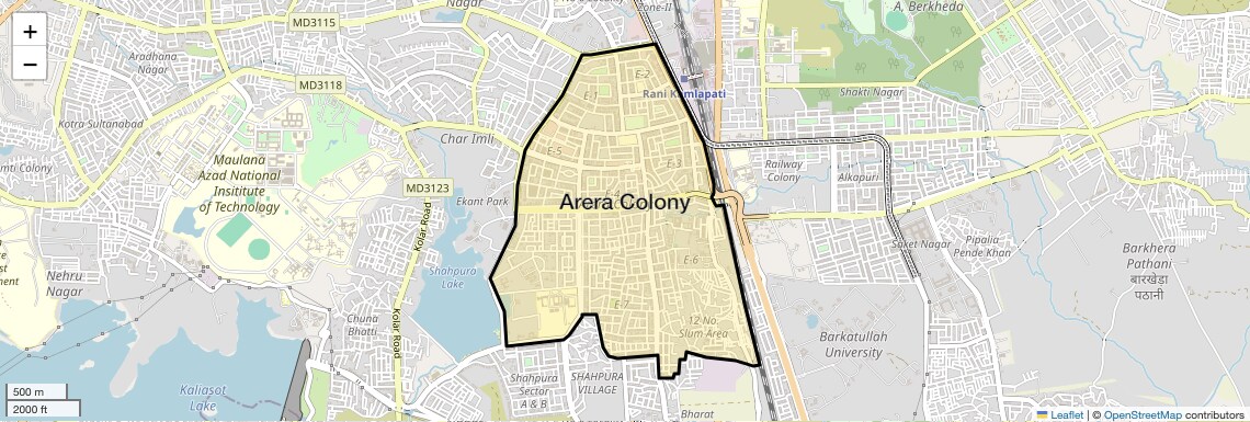 Location Map of Arera Colony, Bhopal