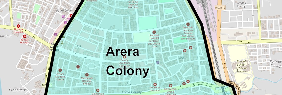 Location Map of Arera Colony, Bhopal