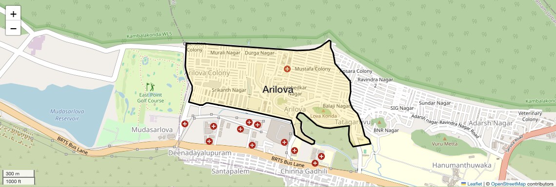 Location Map of Arilova, Vizag
