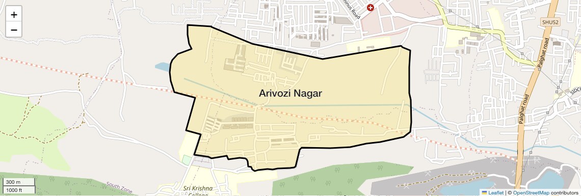 Location Map of Arivozi Nagar, Coimbatore