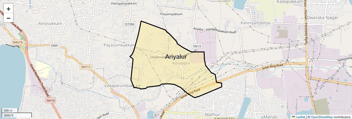 Location Map of Ariyalur, Chennai