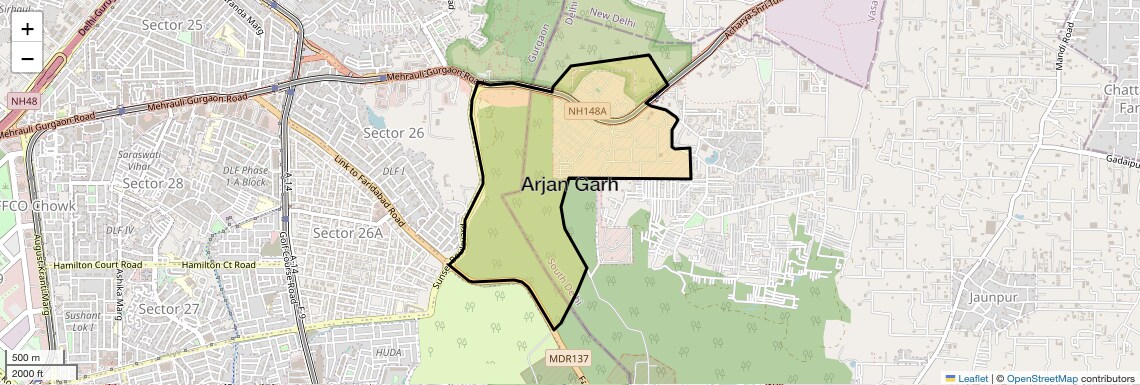 Location Map of Arjan Garh, Delhi