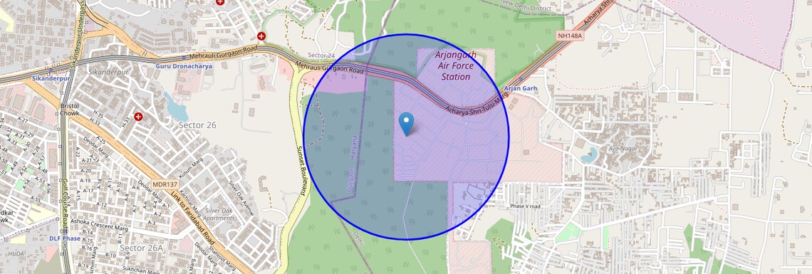 Location Map of Arjan Garh, Delhi
