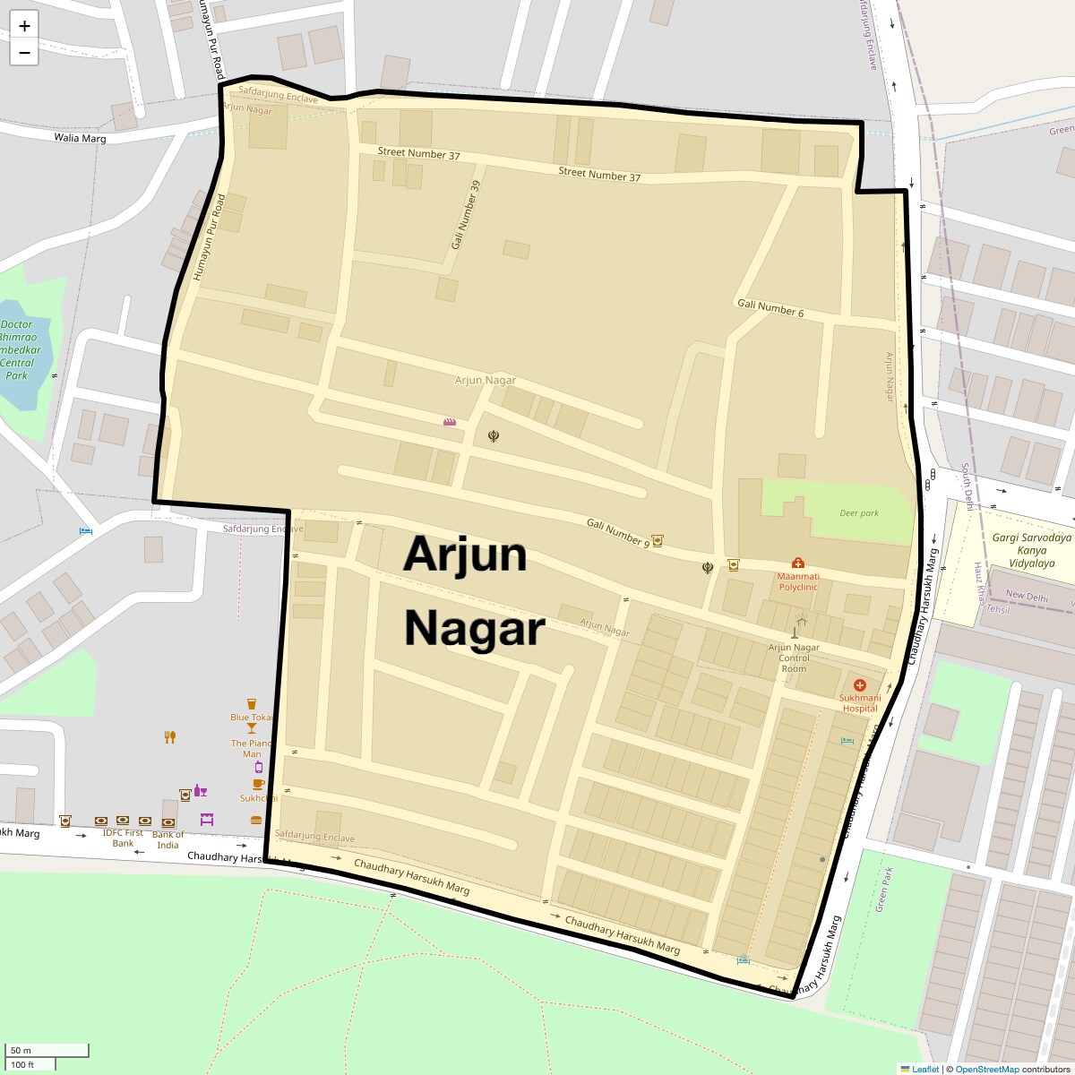 Location Map of Arjun Nagar, Delhi