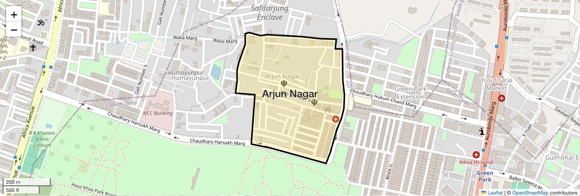 Location Map of Arjun Nagar, Delhi