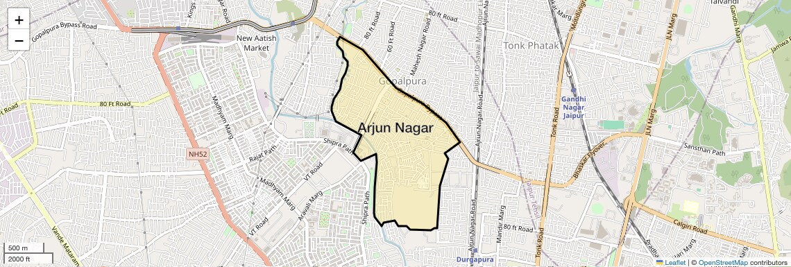 Location Map of Arjun Nagar, Jaipur