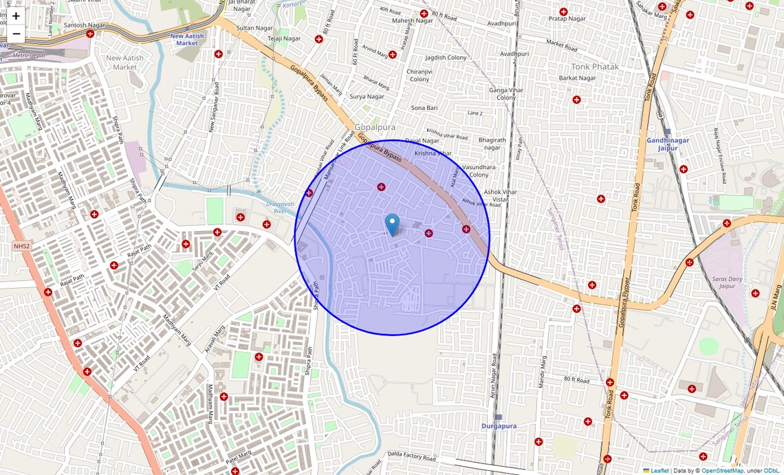 Location Map of Arjun Nagar, Jaipur