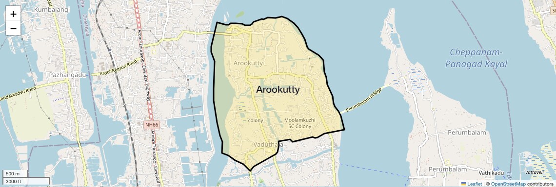 Location Map of Arookutty, Kochi