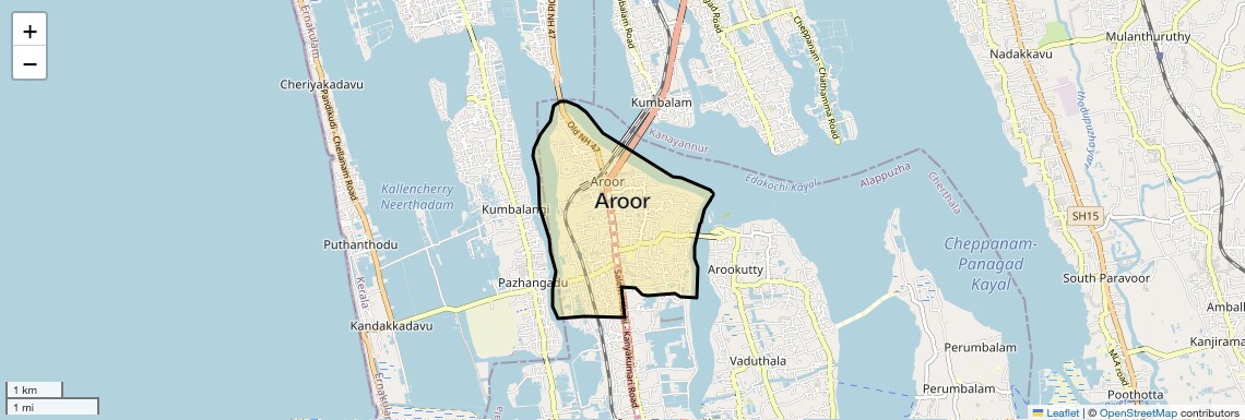 Location Map of Aroor, Kochi