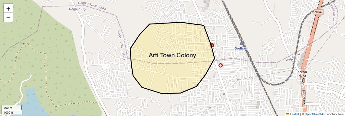 Location Map of Arti Town Colony, Nagpur