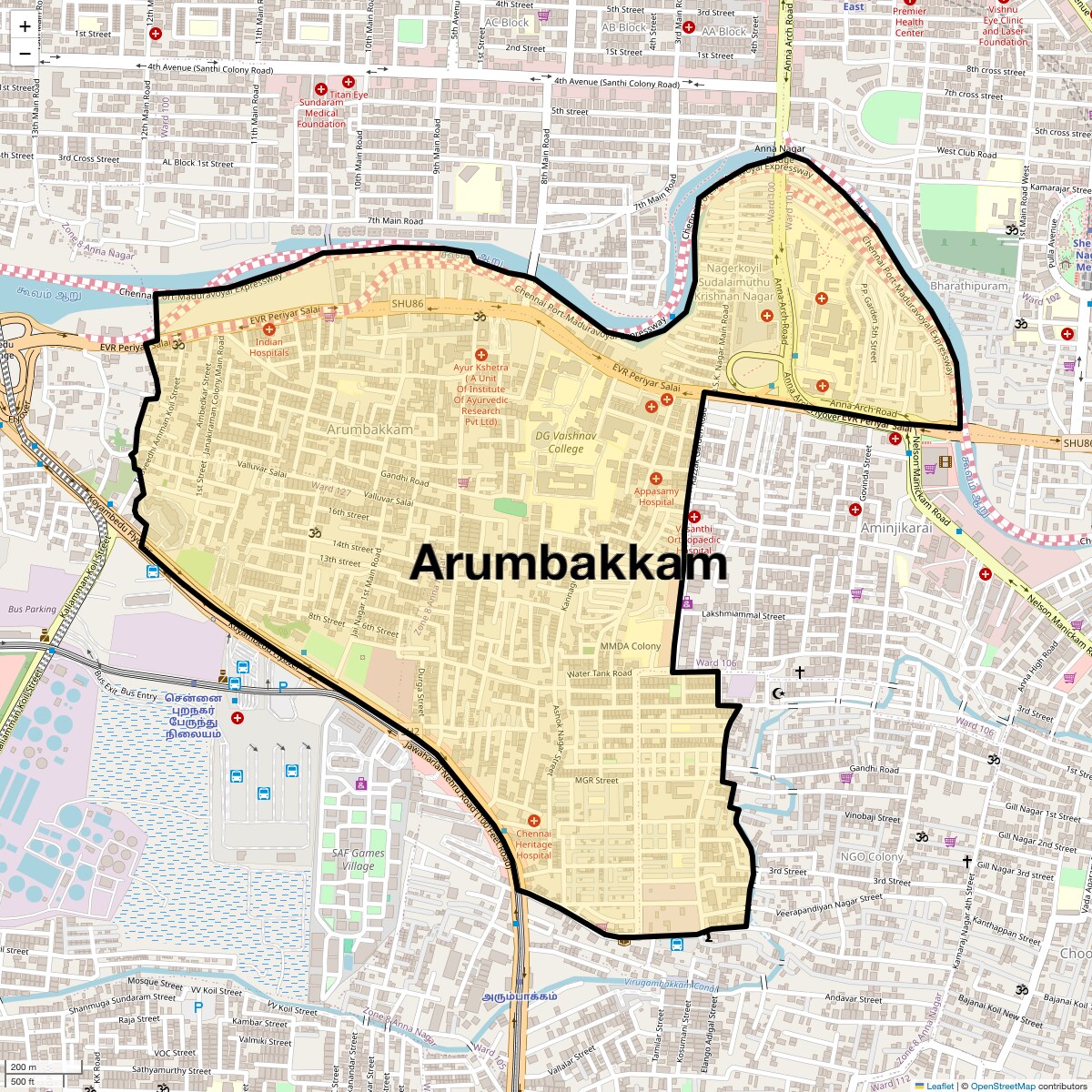 Location Map of Arumbakkam, Chennai