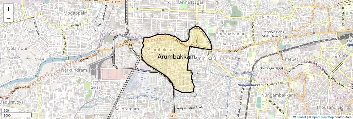 Location Map of Arumbakkam, Chennai