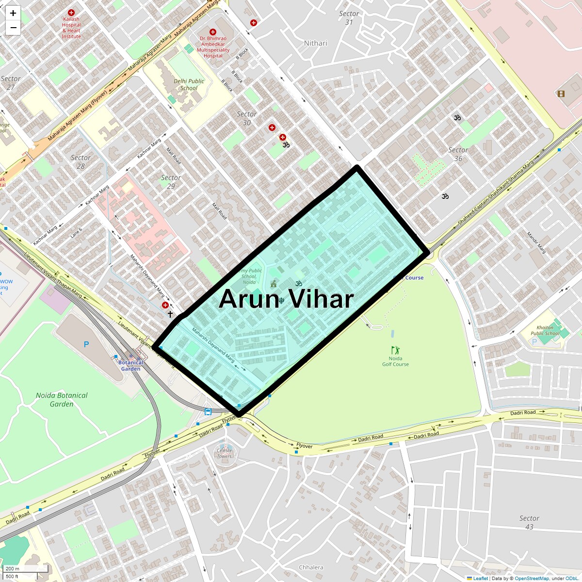 Location Map of Arun Vihar, Noida
