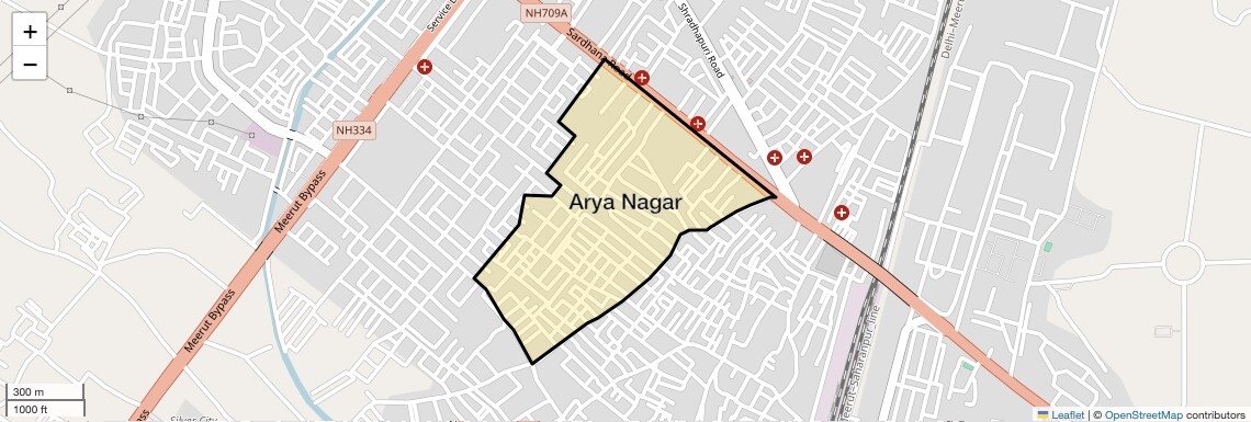 Location Map of Arya Nagar, Meerut