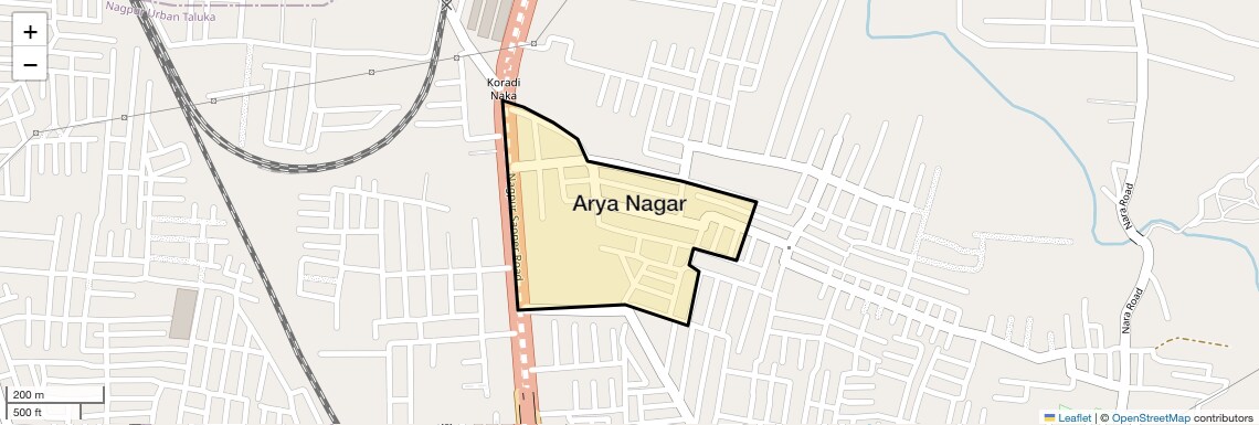 Location Map of Arya Nagar, Nagpur