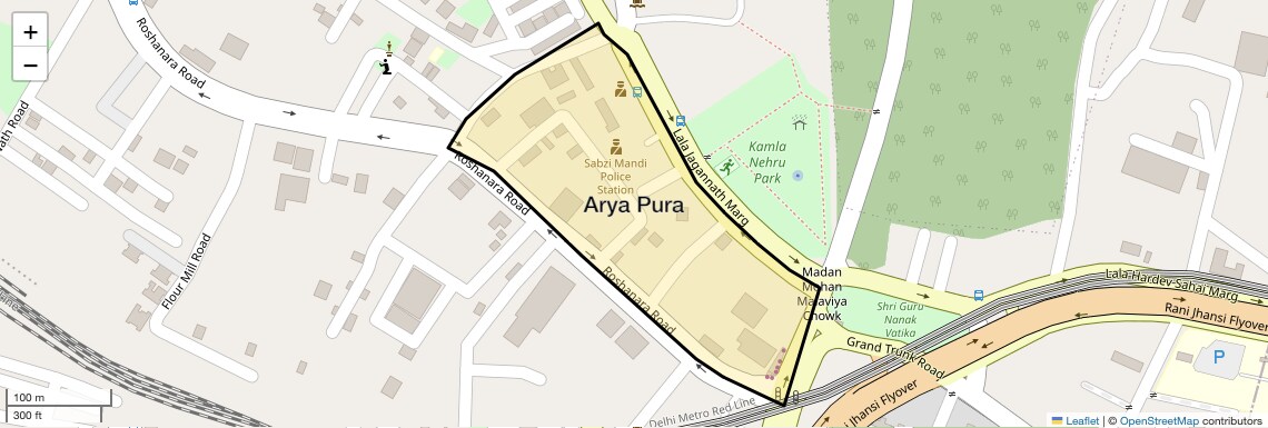 Location Map of Arya Pura, Delhi