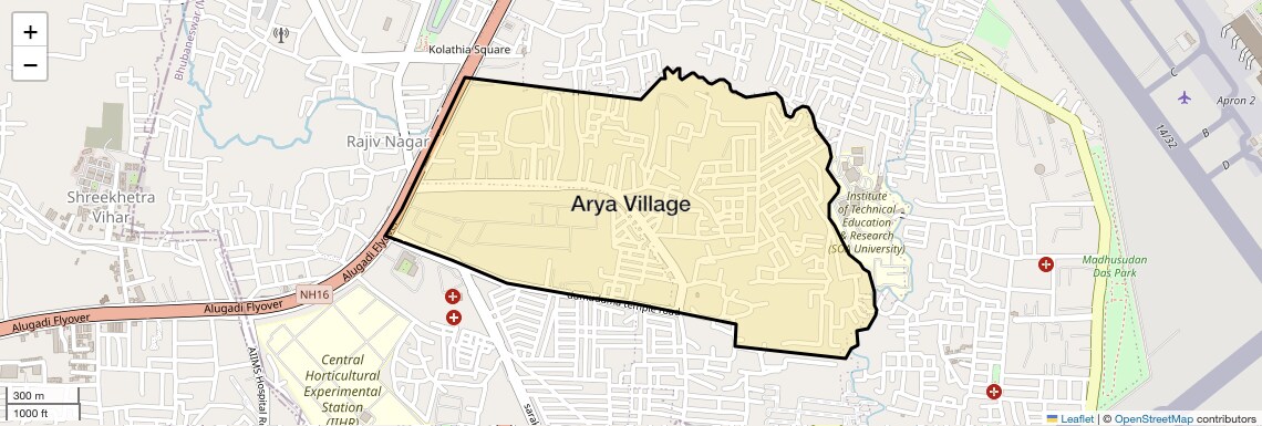 Location Map of Arya Village, Bhubaneswar