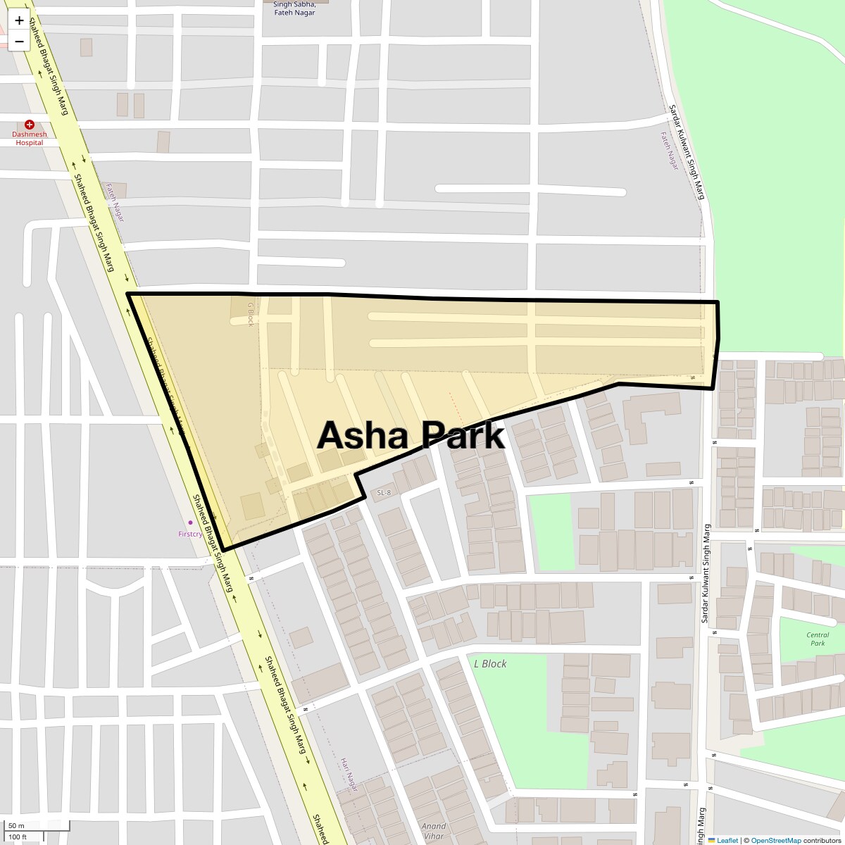Location Map of Asha Park, Delhi