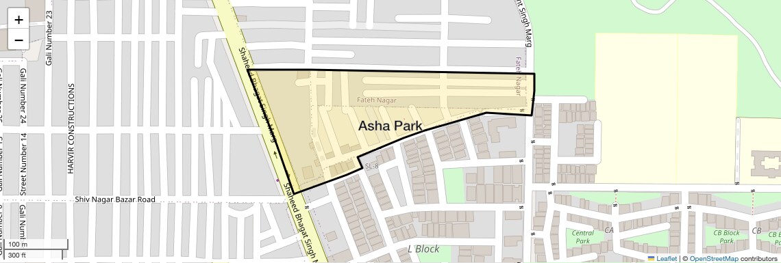 Location Map of Asha Park, Delhi