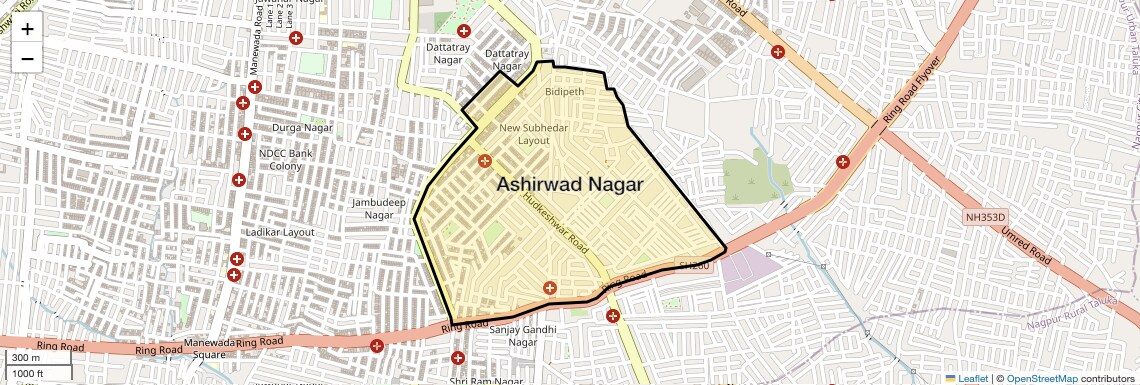 Location Map of Ashirwad Nagar, Nagpur