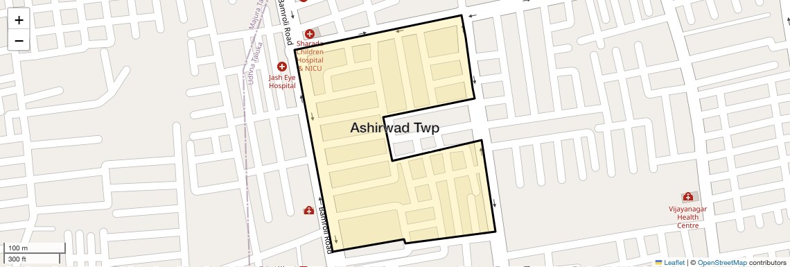 Location Map of Ashirwad Twp, Surat