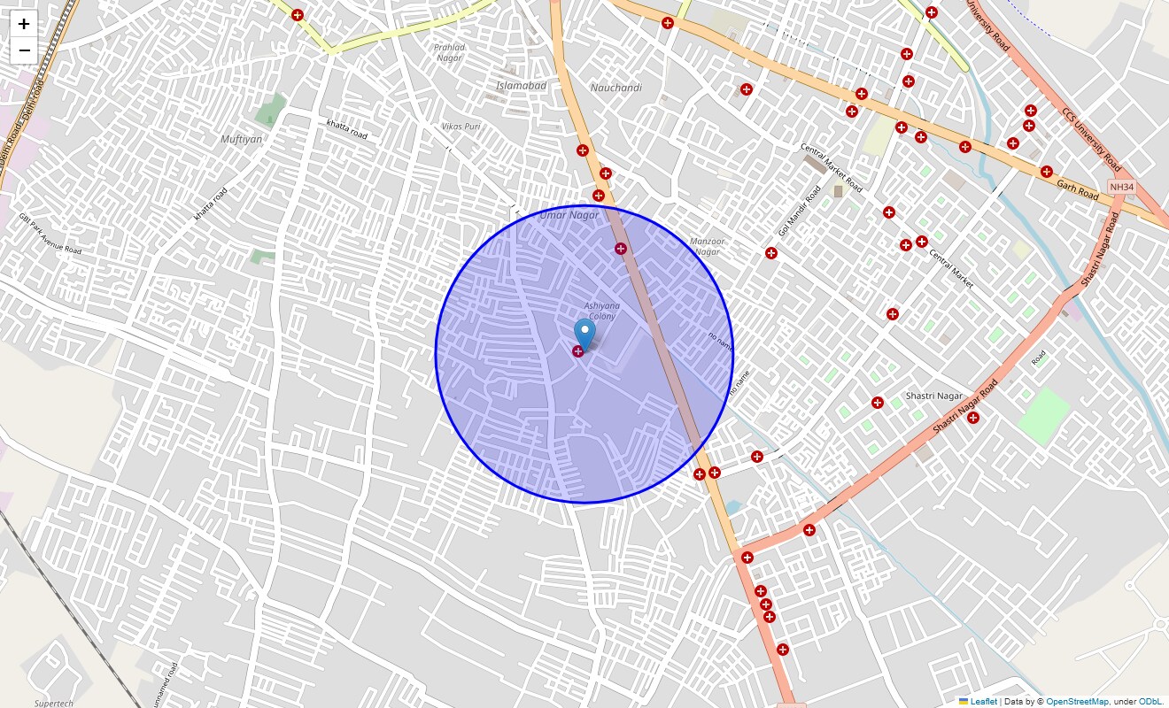 Location Map of Ashiyana Colony, Meerut