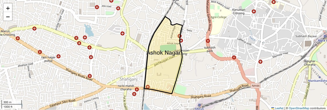 Location Map of Ashok Nagar, Agra