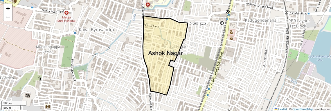 Location Map of Ashok Nagar, Bangalore