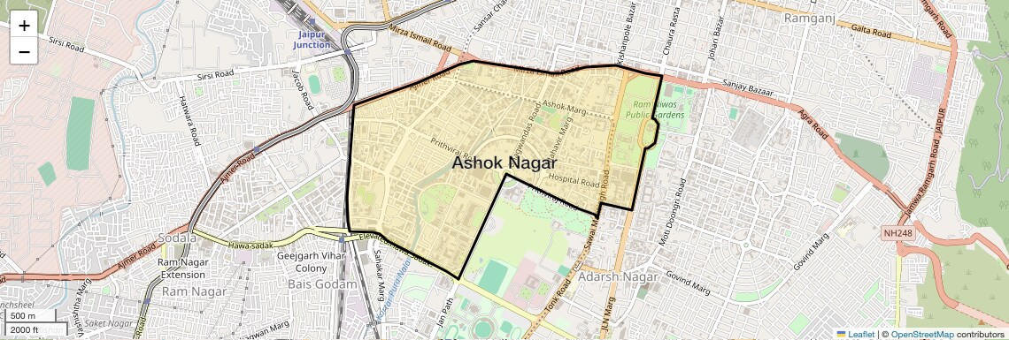 Location Map of Ashok Nagar, Jaipur
