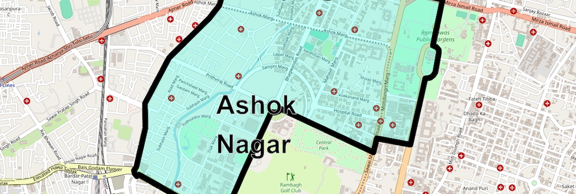 Location Map of Ashok Nagar, Jaipur