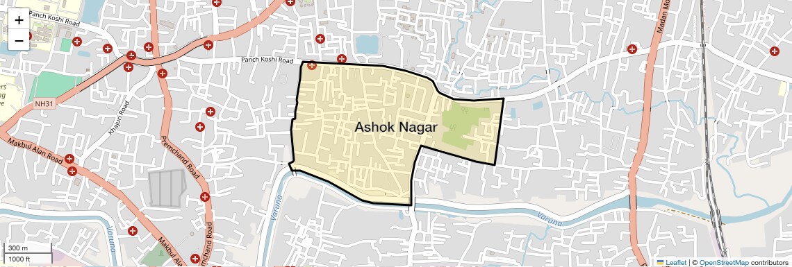 Location Map of Ashok Nagar, Varanasi