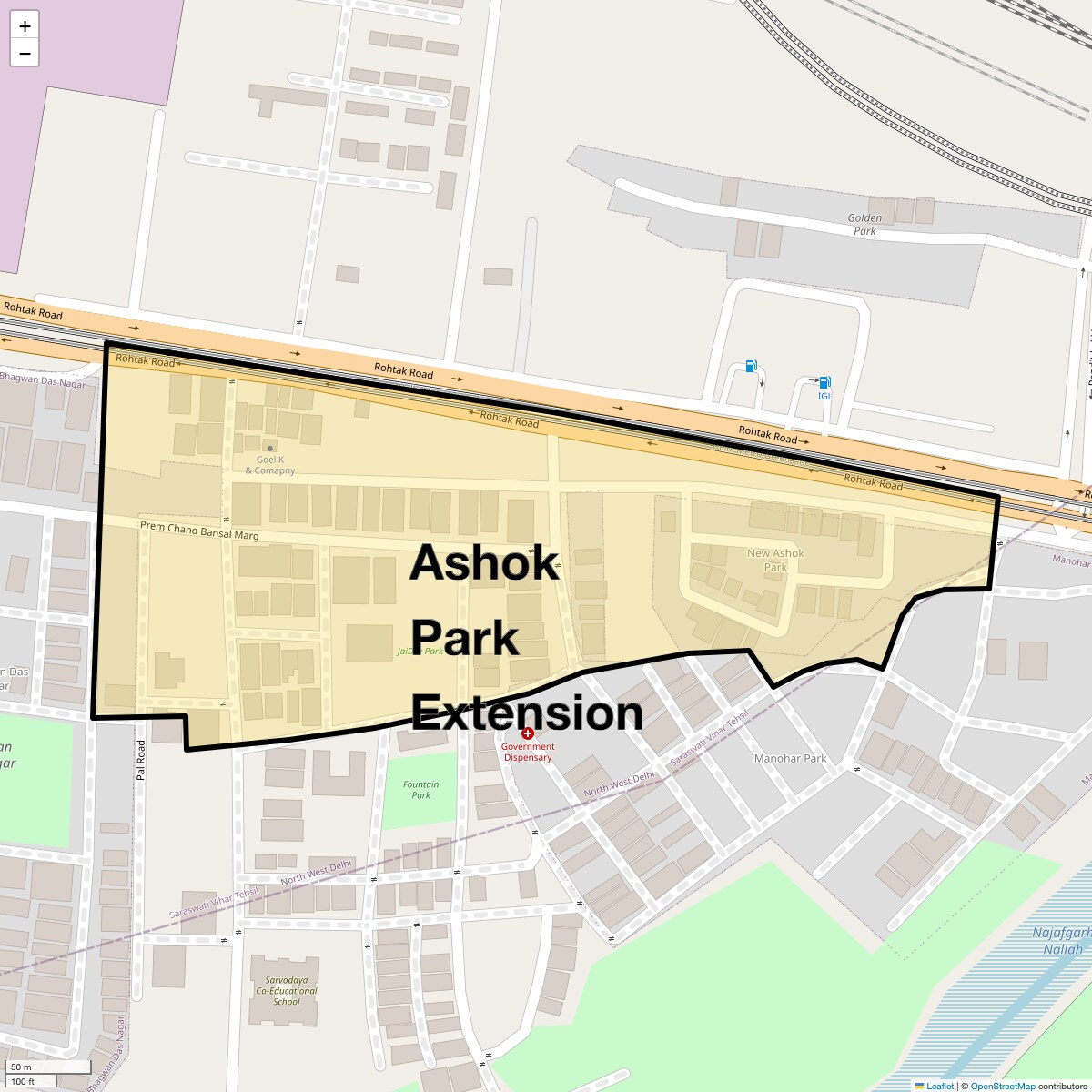 Location Map of Ashok Park Extension, Delhi