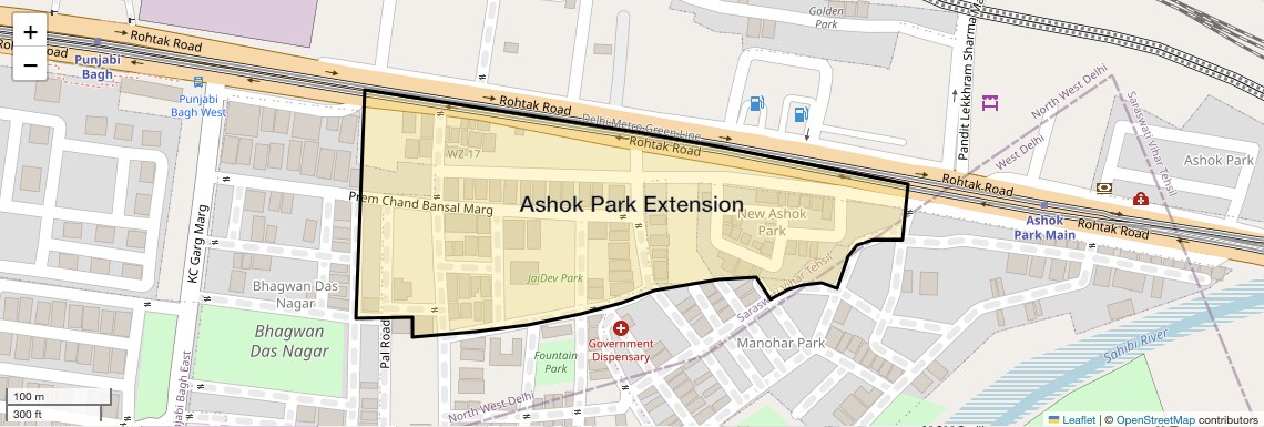 Location Map of Ashok Park Extension, Delhi