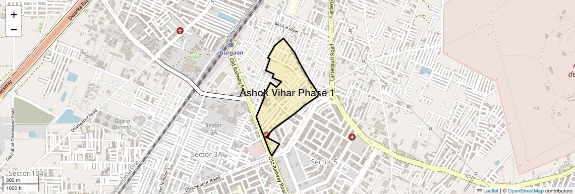 Location Map of Ashok Vihar Phase 1, Gurgaon